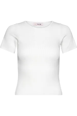 A-View Rib Knit Short Sleeve Top White