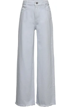 MANGO Wideleg Low Frayed Hem Jeans Blue