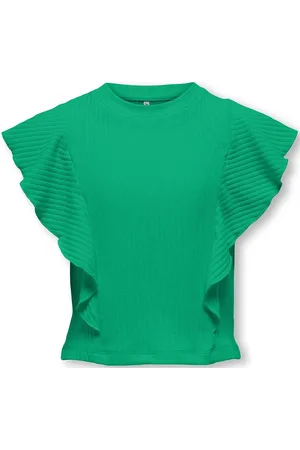 ONLY Kognella S/L Short Ruffle Top Jrs Green