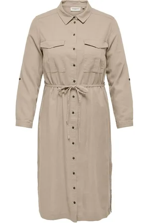 ONLY Carcaro Ls Linen Shirt Dress Wvn Beige
