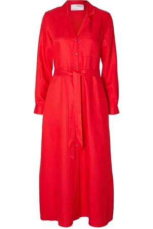 SELECTED Slflyra Ls Ankle Linen Shirt Dress B Red