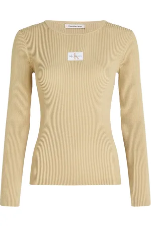 Calvin Klein Woven Label Tight Sweater Beige