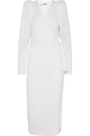 ROTATE Sequin Midi Wrap Dress White