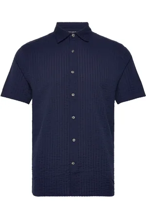 French Connection Ss Seersucker Check Shirt Navy