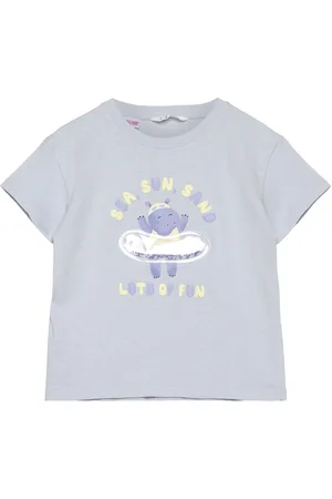 MANGO Embossed Details Printed T-Shirt Blue