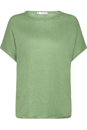 MANGO 100% Linen T-Shirt Green
