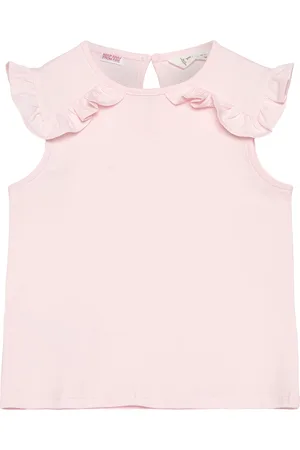 MANGO Frills Cotton T-Shirt Pink