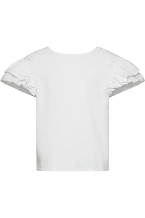MANGO Linen-Blend Ruffled Blouse White