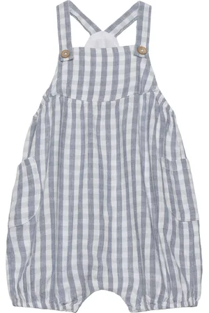 MANGO Gingham-Check Dungarees Blue