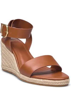 MANGO Wedge Buckle Sandals Brown