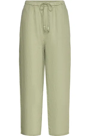 MANGO 100% Linen Trousers Green