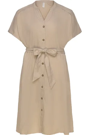 ONLY Carcaro S/S Linen Calf Shirt Dress Tlr Cream