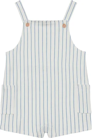 MANGO Striped Cotton Dungarees White