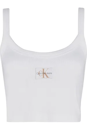 Calvin Klein Woven Label Rib Bralette White