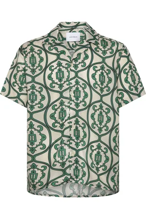 Les Deux Ornament Aop Tencel Ss Shirt Green
