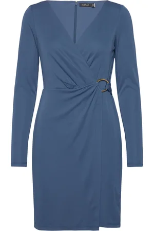 Ralph Lauren Ring-Trim Stretch Jersey Cocktail Dress Blue