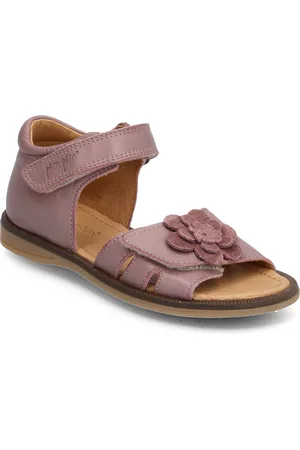 Pom Pom Flower Velcro Sandal Purple