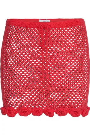 MANGO Crochet Floral Mini-Skirt Red