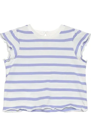 MANGO Ruffled Striped T-Shirt Blue