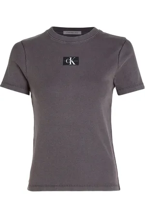 Calvin Klein Washed Woven Label Rib Baby Tee Black