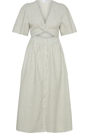 SELECTED Slfvittoria Ss Striped Midi Shirt Dress Beige