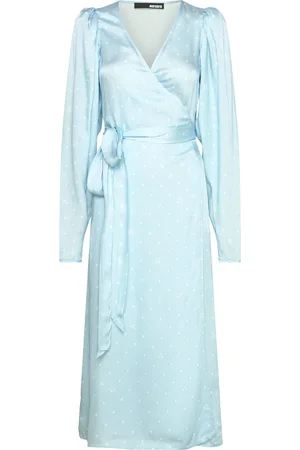 ROTATE Textured Midi Wrap Dress Blue