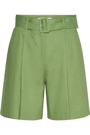 MANGO Belt Linen-Blend Bermuda Shorts Green