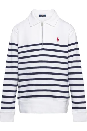 Ralph Lauren Striped Spa Terry Quarter-Zip Sweatshirt White