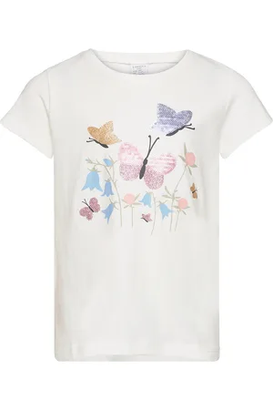 Lindex Top Ss Butterfly And Flower White