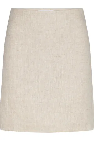 MANGO 100% Linen Skirt Cream