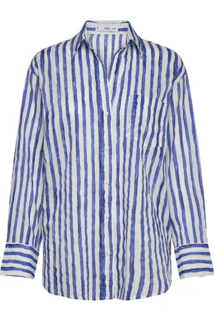 MANGO 100% Cotton Striped Shirt Blue