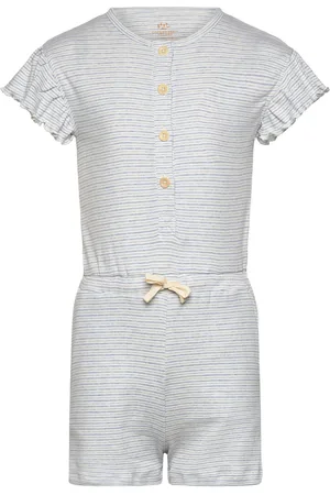 Copenhagen Colors Striped Jumpsuit With Ruffles Grey