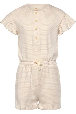 Copenhagen Colors Striped Jumpsuit With Ruffles Beige