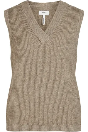 Object Objmalena S/L Knit Waistcoat Noos Beige