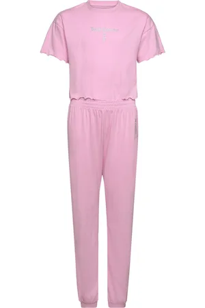Juicy Couture Marl Lounge Ss Crop Top And Cuff Jogger Pink