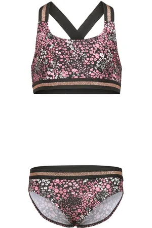 Color Kids Bikini W. Contrast Straps, Aop Brown