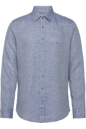 Michael Kors Linen Print Slim Shirt Blue
