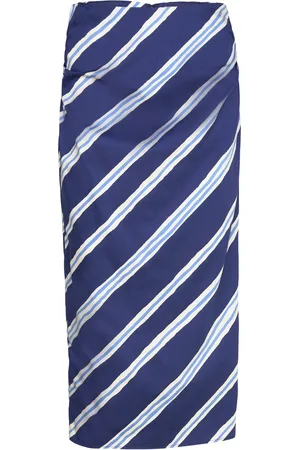 MANGO Slit Striped Skirt Navy