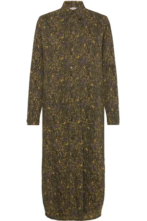 Mads Norgaard Crinckle Pop Zindi Dress Aop Khaki