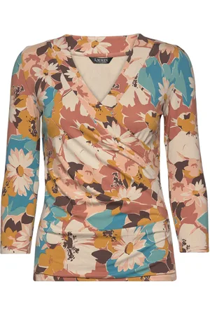 Ralph Lauren Floral Jersey Surplice Top Brown