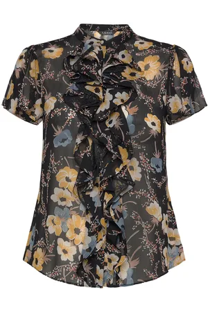 Ralph Lauren Floral Ruffle-Trim Georgette Blouse Patterned