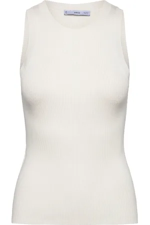 MANGO Ribbed Knit Top White