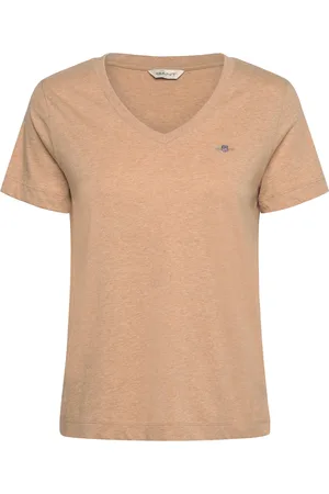 GANT Reg Shield Ss V-Neck T-Shirt Beige