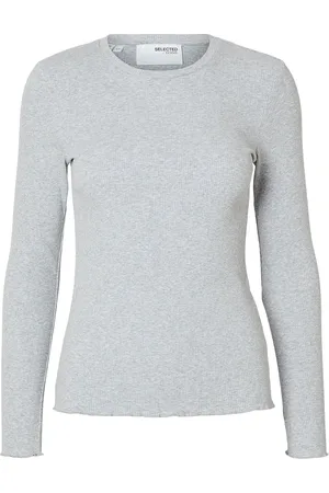 SELECTED Slfanna Ls Crew Neck Tee S Noos Grey