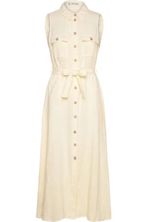 MANGO Linen-Blend Shirt Dress Yellow
