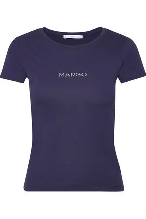 MANGO Logo Cotton T-Shirt Navy