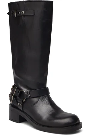 Bianco Biaharper Biker Boot Pull Up Leather Black