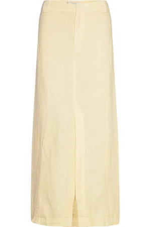 MANGO Linen Skirt With Slit Yellow