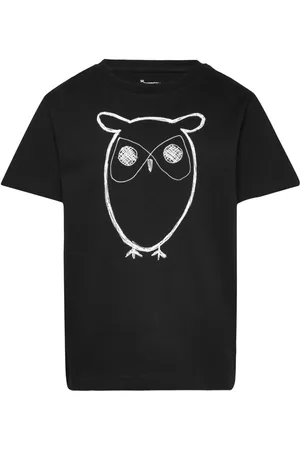 Knowledge Cotton Apparal Regular Big Owl T-Shirt - Gots/Vega Black