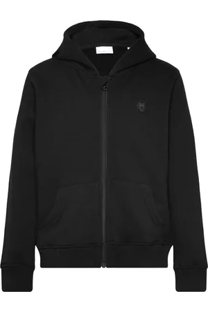 Knowledge Cotton Apparal Badge Zip Hood Sweat - Gots/Vegan Black